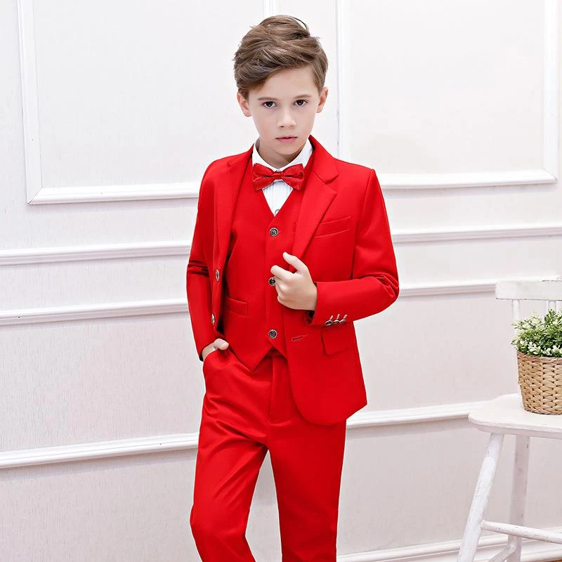 Trajes de caballero rojo para niños 2 a 12 años, trajes 3 piezas para bebés, trajes formales de boda para conjuntos de pantalones para niños, trajes para estudiantes|Ropa de
