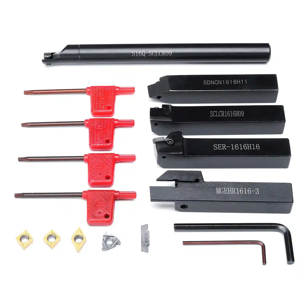 7PCS 16mm Shank Lathe Turning Tool Holder Boring Bar Carbide InsertBlades L6M2
