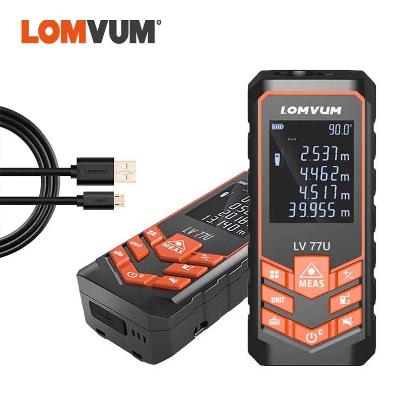 LOMVUM Rangefinder Digital Medidor Laser Trena Distance Meter LV 77U 40M 60M 80M 100M 120M USB Voice Laser Measurement Ruler LOMVUM Rangefinder Digital Medidor Laser Trena Distance Meter LV 77U 40M 60M 80M 100M 120M USB Voice Laser Measurement Ruler