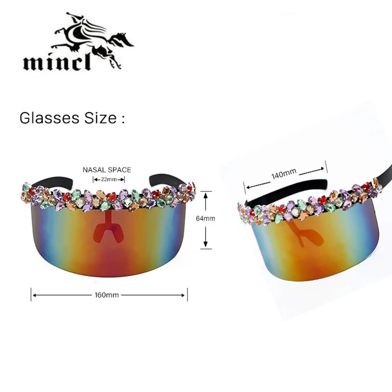 MINCL/ модные роскошные разноцветные стразы, Зеркальные Солнцезащитные очки для женщин, большая оправа, маска, очки, тени NX
