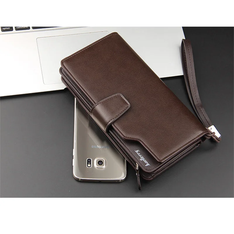 Винтажный кожаный мужской кошелек от бренда Baellerry, длинный держатель для карт на молнии, сумка для мобильного телефона, портативный мужской клатч