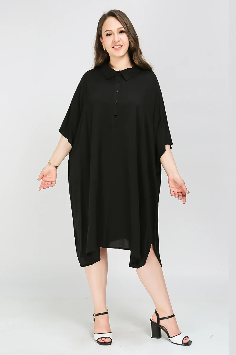 TUHAO, большой размер 8XL 7XL 6XL 5XL, черное платье-рубашка,, летние женские платья, рукав летучая мышь, длина до середины икры, женское платье с разрезом, LW121