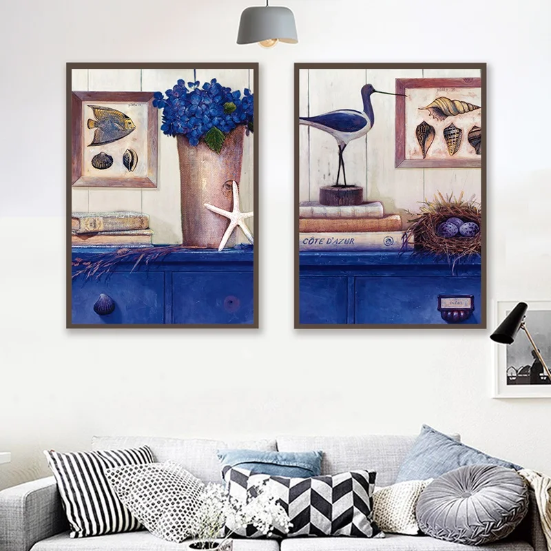 Nordic Style Canvas Painting Posters Book And Blue Flowers On The Desk Photo Wall Art Pictures For Living Room Home Decoration | Дом и сад