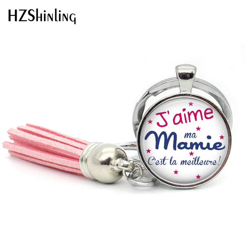 TAK-112 модный Jaime Mamie брелок для ключей с кисточкой ручной работы je suis une Mamie ювелирный стеклянный кабошон супер Mamie брелок для женщин