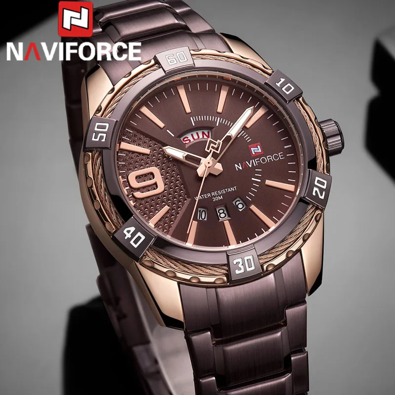 

NAVIFORCE Men Wristwatch Waterproof Man Watch Army Business Calendar Stainless Steel Band Sport Military Quartz Male Clock 9117