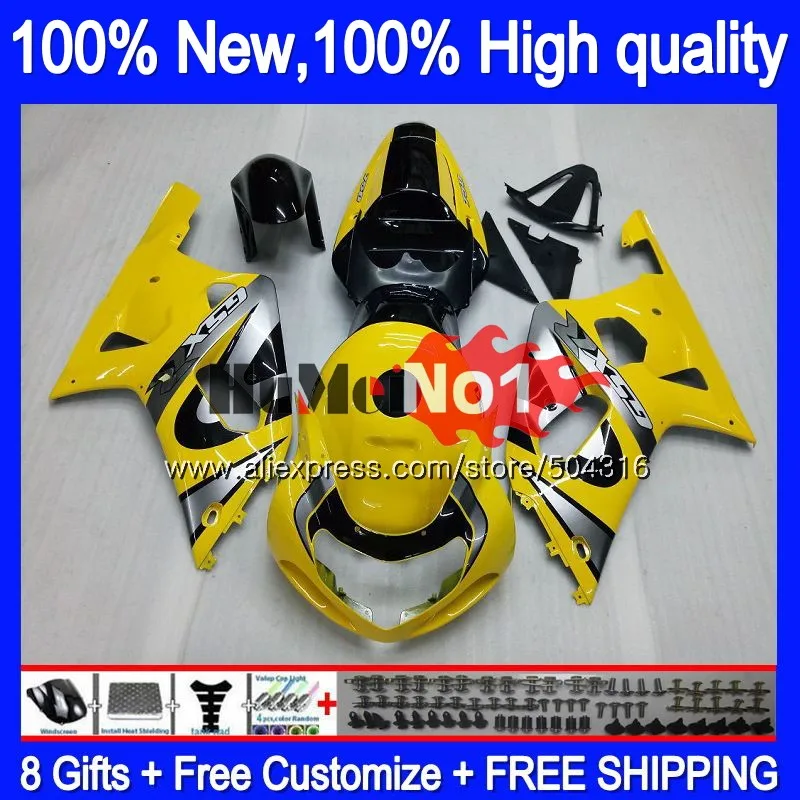 No. 1 Корпус для SUZUKI GSX-R600 GSXR 600 K1 GSXR600 14MC. 0 GSXR 750 01 GSXR-600 GSXR750 2001 2002 2003 01 02 03 Обтекатели Желтый серебристый - Цвет: No. 1