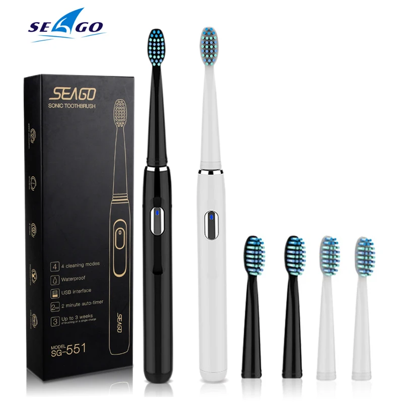 Seago 551 электрическая зубная щетка перезаряжаемая с таймером зарядка через usb отбеливание зубов с 4 режимами звуковая вибрация Водонепроницаемый взрослый