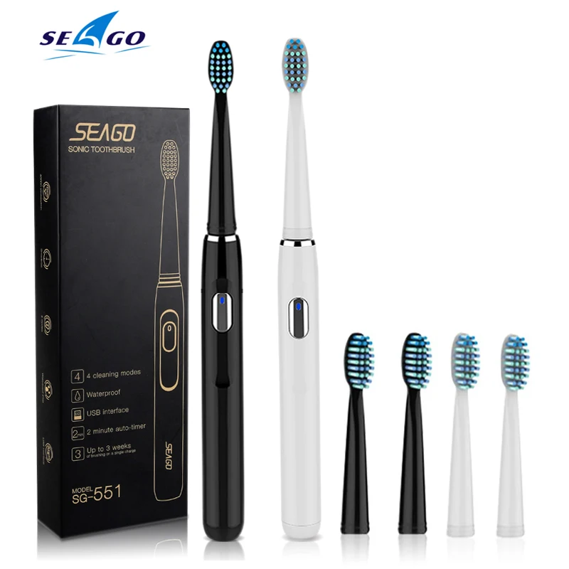 

Seago 551 Electric Toothbrush Rechargeable with Timer USB Charging Teeth Whitening with 4 Modes Sonic Vibration Waterproof Adult