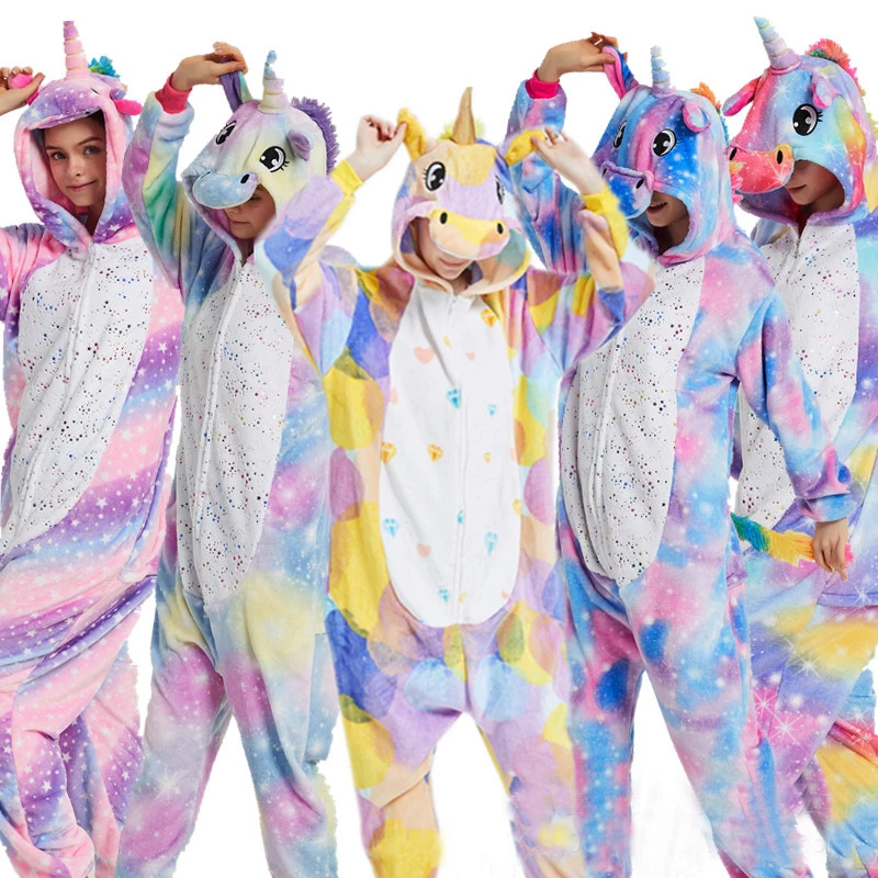 Зимние Детские пижамы в виде единорога кигуруми аниме радужные пижамные