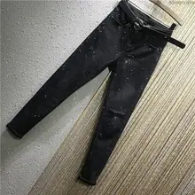 Повседневные Стрейчевые прямые джинсы для женщин; сезон осень; Новинка; для тяжелой работы; Лидер продаж; с высокой талией; с дырками