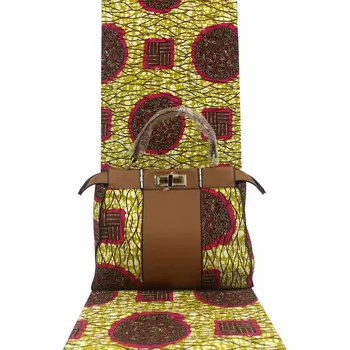 

High Quality African Wax Handbag Set With Real Cotton Wax Fabric 6 Yards 100% Cotton for Pacthwork Sewing YG009