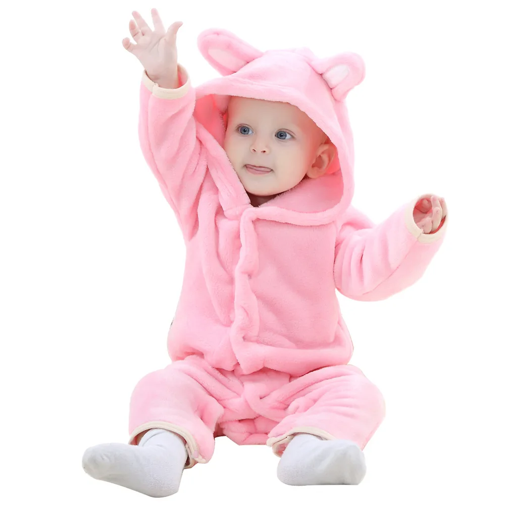 Одежда для малышей осенне-зимняя детская одежда с рисунками животных фланелевый костюм для скалолазания с длинными рукавами, комбинезон для маленьких мальчиков - Цвет: Розовый
