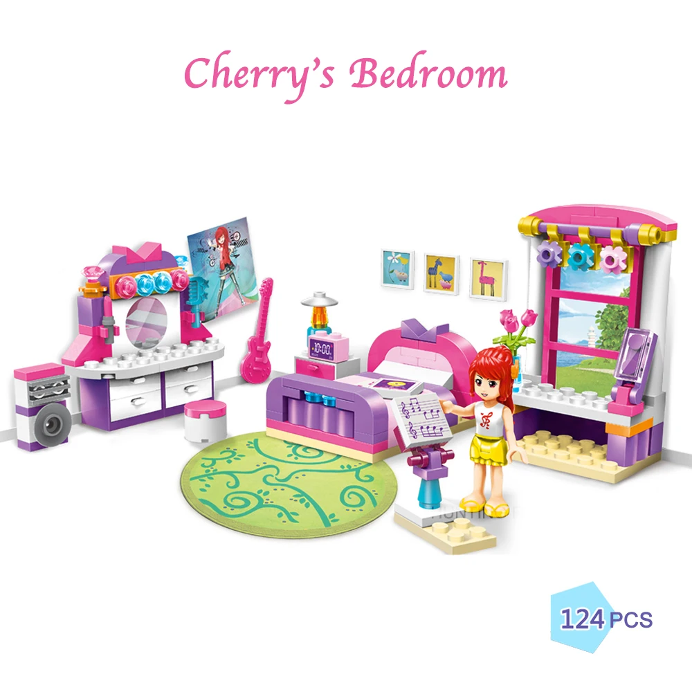 

Qman 2001 Cherrys Bedroom Set Friends Series with Mini figures Educational Building Blocks Toys For Girls DIY Creative Gifts