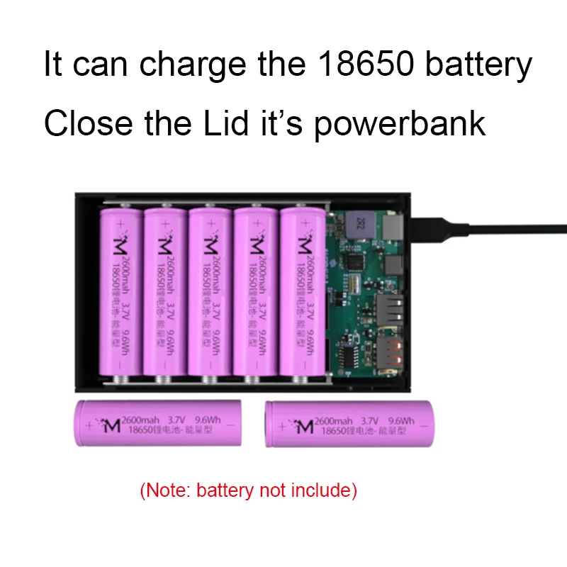 Welding Free 5*18650 Battery Storage Box PD QC3.0 USB 10W Fast Wireless Charging Power Bank Case 18650 Battery Holder Box