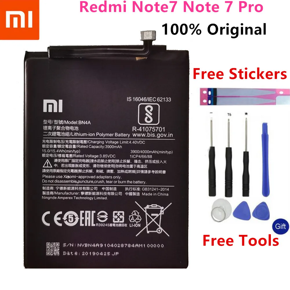 

100% Original Replacement Battery For Xiaomi Redmi Note7 Note 7 Pro M1901F7C BN4A Genuine Phone Battery 4000mAh+ Free Tools