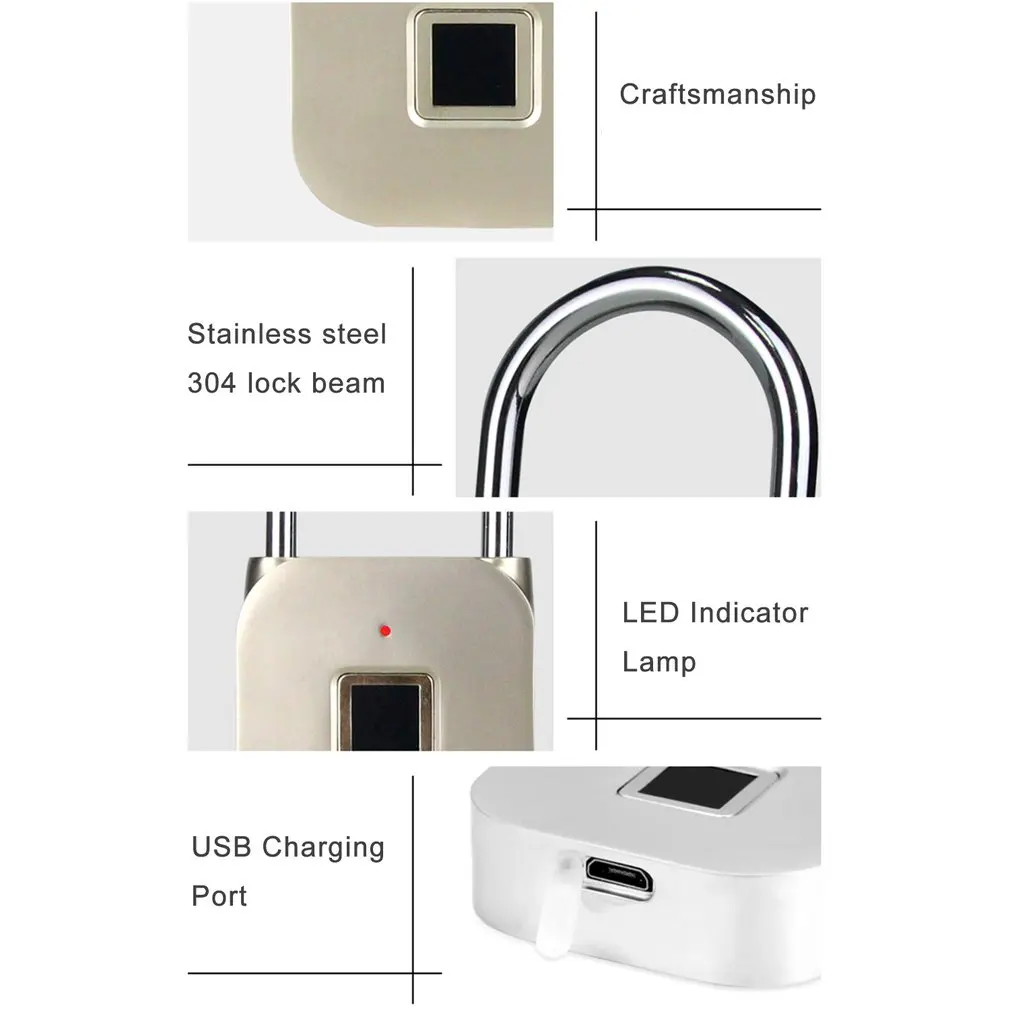 

Keyless USB Rechargeable Fingerprint Lock Smart Padlock Quick Unlock Anti-theft Safety Security Padlock for Bag Drawer Suitcase