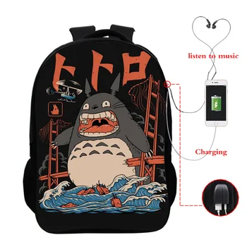 

Anime Spirited Away Totoro Backpacks USB Laptop Backpack Boys School Bags for Teenage Girls Back Pack Women Kids Bag Mochila