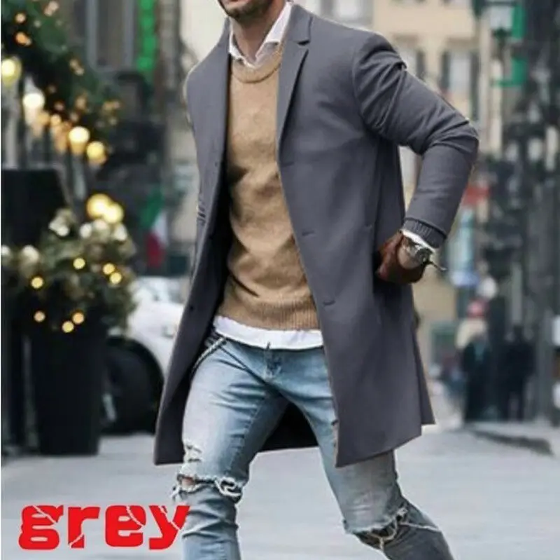Осенне-зимняя мужская брендовая флисовая куртка, Мужское пальто, повседневное однотонное тонкое длинное пальто Тренч, пальто, уличная одежда, мужской Тренч