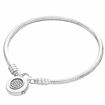 

Original Logo Signature Padlock MOMENTS Smooth Snake Bracelet Bangle Fit 925 Sterling Silver Bead Charm DIY Europe Jewelry
