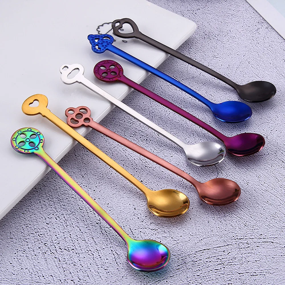 

Coffee spoons 6 pcs Colorful Stainless Steel Coffee Spoon Flatware Tea Ice cream Dessert Scoop Drinking Tools cuillere scoop new