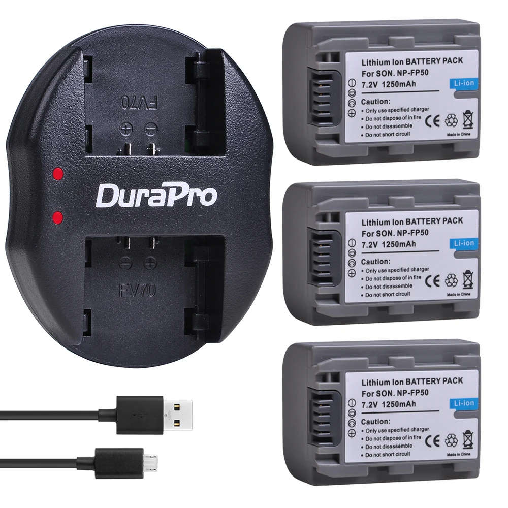 3 шт. 1250 мАч NP FP50 телефон с аккумулятором и USB-зарядным устройством для Sony |