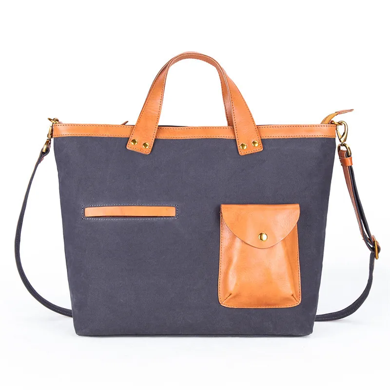

Qisemian Women's Shoulder 15.6-Inch Canvas Bag Vegetable Tanning Cowhide Leather Briefcase Casual Men And Women Shoulder Handbag