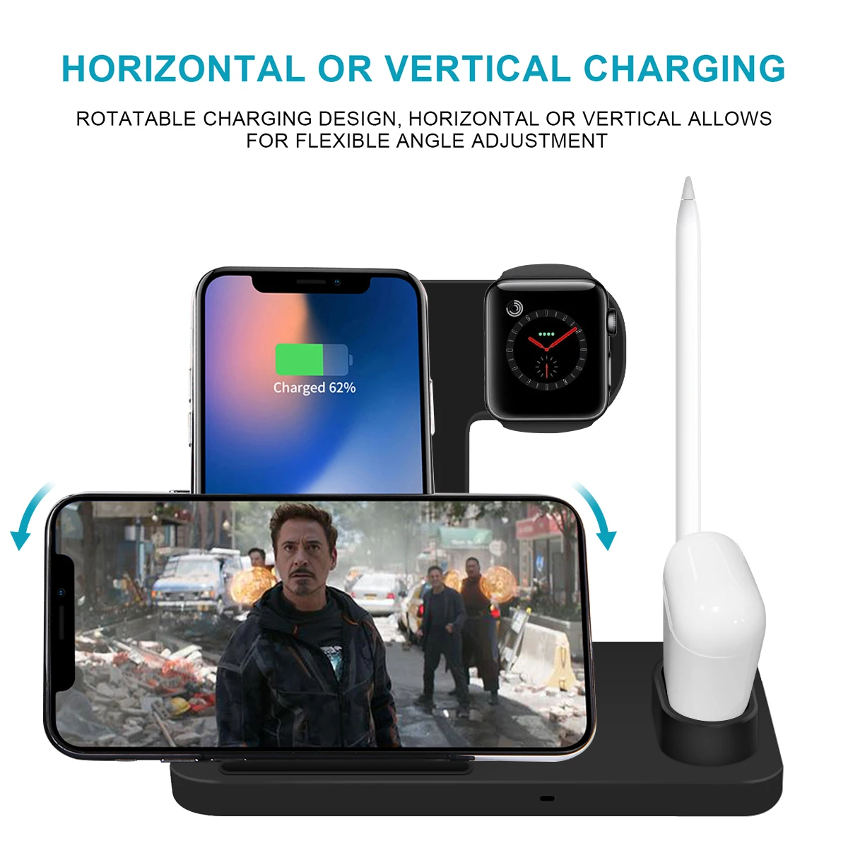 Беспроводное зарядное устройство 4 в 1 для iPhone X XS XR 8 быстрая Беспроводная