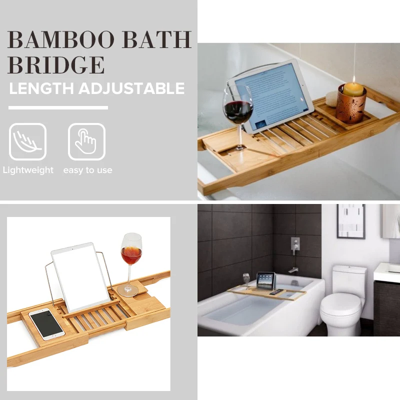 Бамбуковый поднос для ванной, нескользящий поднос для ванной, спа-ванна, Caddy, органайзер для книг, вина, планшета, подставка для чтения