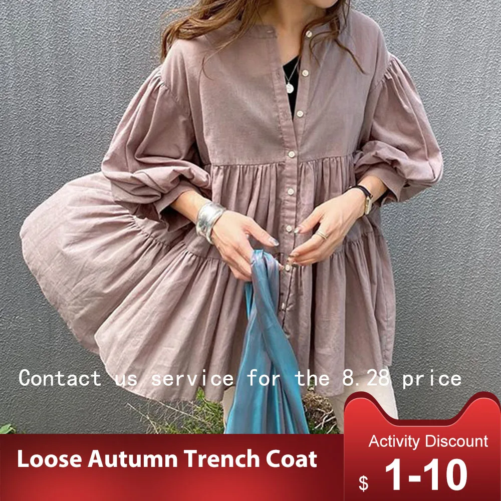 

Japanese Fresh Ladies Blouse Loose Casual Street Wear Shirts Korean Style Solid Women Tops 2020 Fall Fashion Nine Points Sleeve
