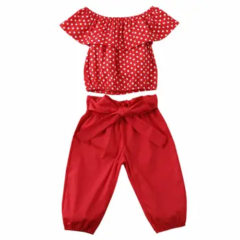 

2020 Toddler Baby Girl Clothing Kid Sunsuit Clothes Ruffle Sleeveless Short Top + Trousers 2pcs Dot Pattern Clothing 6M-4Y