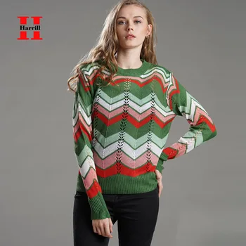 

Rainbow Striped Patchwork Knitted Sweater Women Clothing Casual O-neck Long Sleeve Sweaters Office Lady Loose Pullover Sweater
