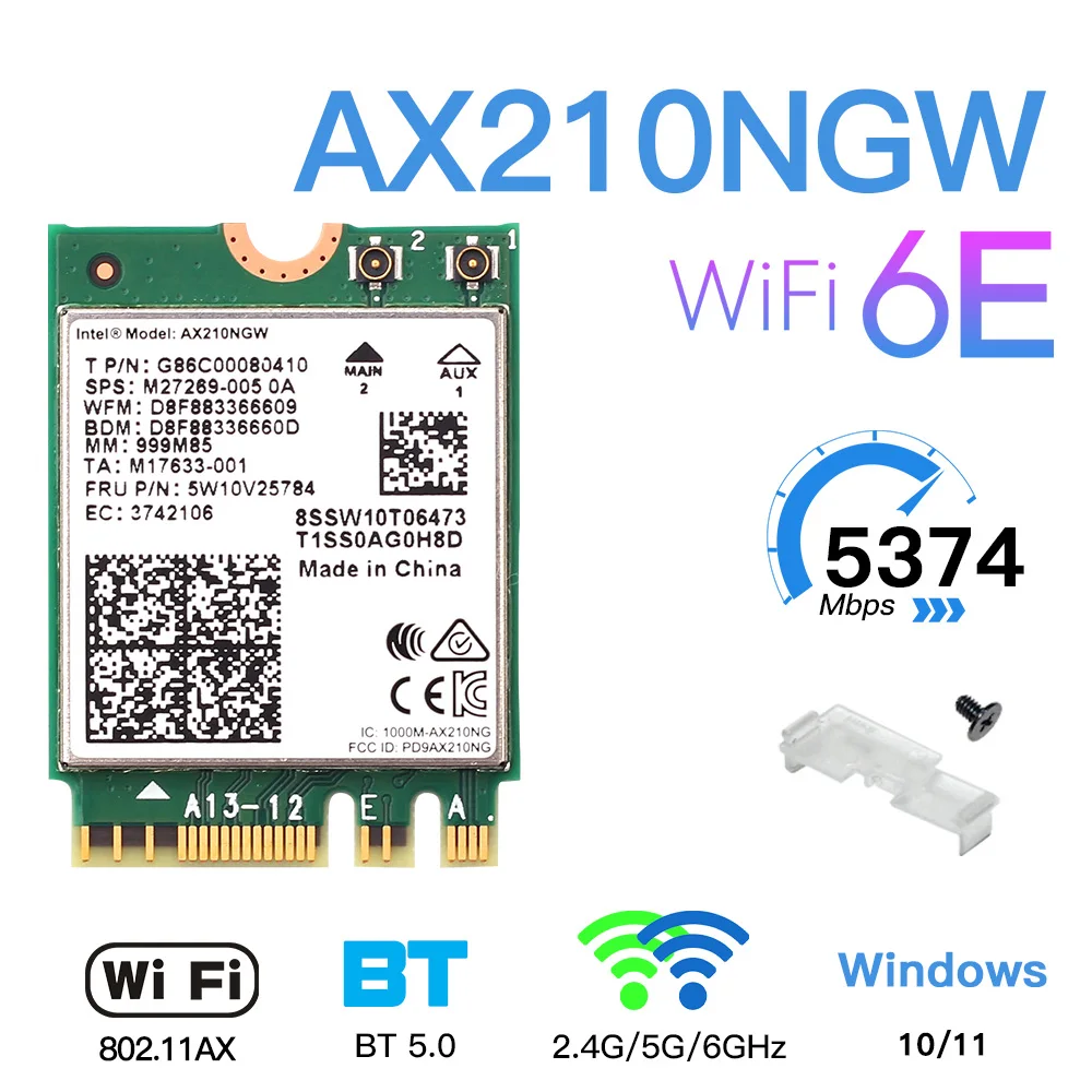 wifi and bluetooth card for pc 5374Mbps Intel AX210 802.11ax Wi-Fi 6E MU-MIMO AX210NGW Desktop Kit 2.4G/5G/6Ghz WiFi Adapter For Bluetooth 5.2 Card Win 10/11 pc wifi adapter Network Cards