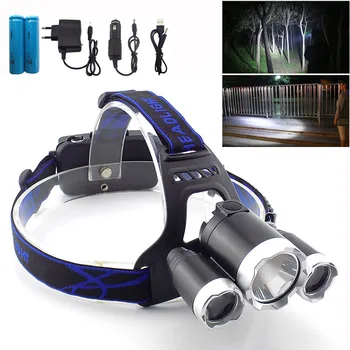 

Powerful 3 led Headlamp Headlight T6 frontal Flashlight High Bright night head Lamp torches lights For fishing 18650 Battery