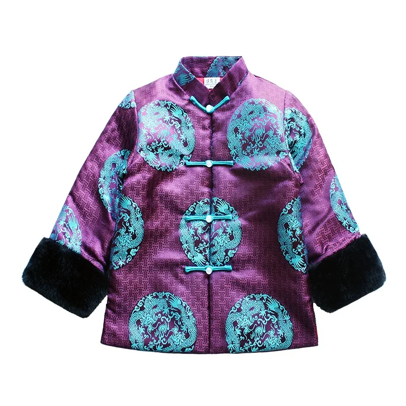 Tang/детский топ Cheongsam для мальчиков; Утепленные зимние костюмы Qipao из сатина; костюмы для малышей; свадебное китайское платье с длинными рукавами для девочек - Цвет: 1