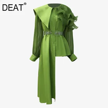 

DEAT 2020 fashion women clothing round neck ruffles full sleeves big collar high waist asymmetrical shirt dress WL58306