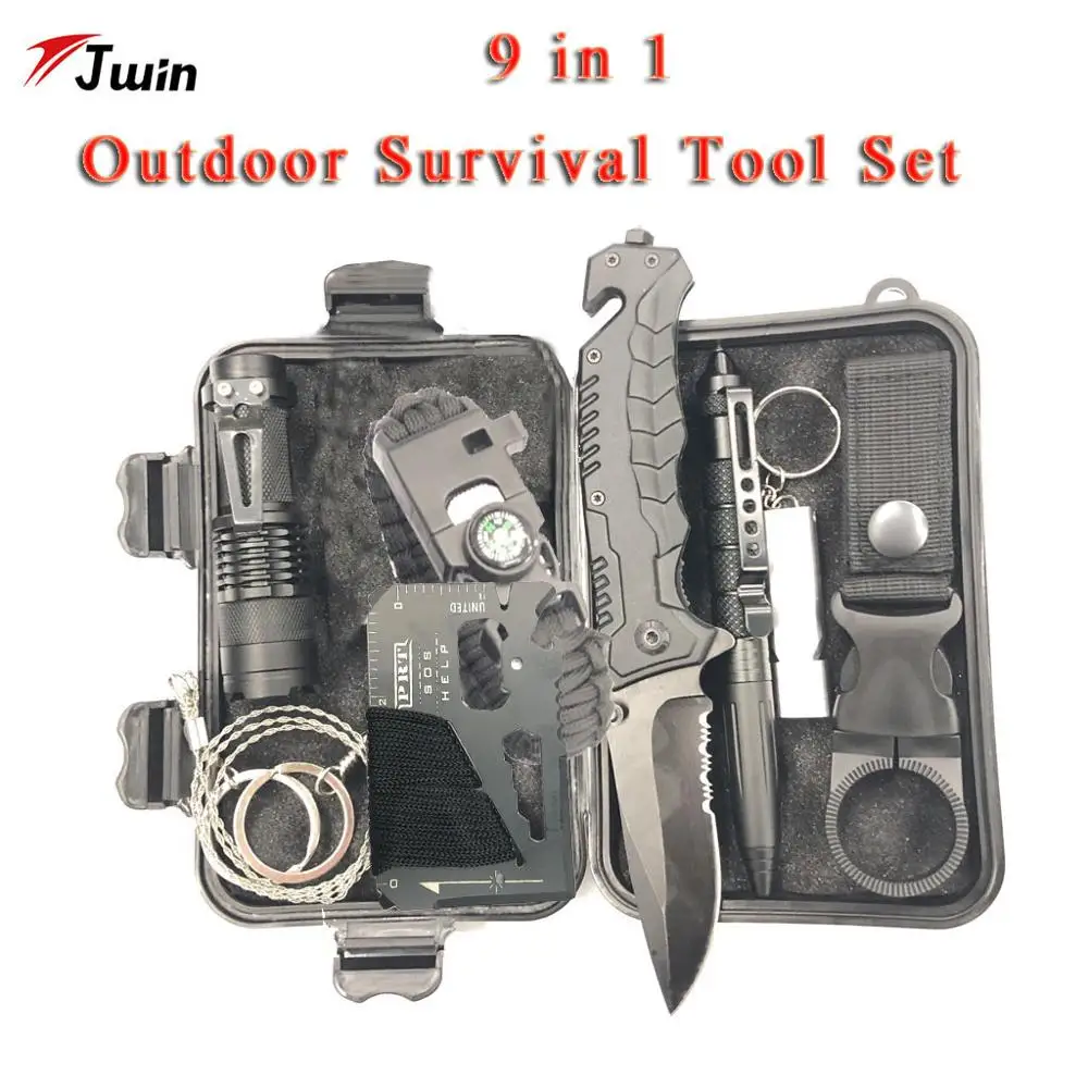 

Survival Kit Set 9 in 1 Military Outdoor Tourism Multifunction First aid SOS EDC Emergency Camping Tool Survival Kit Knife