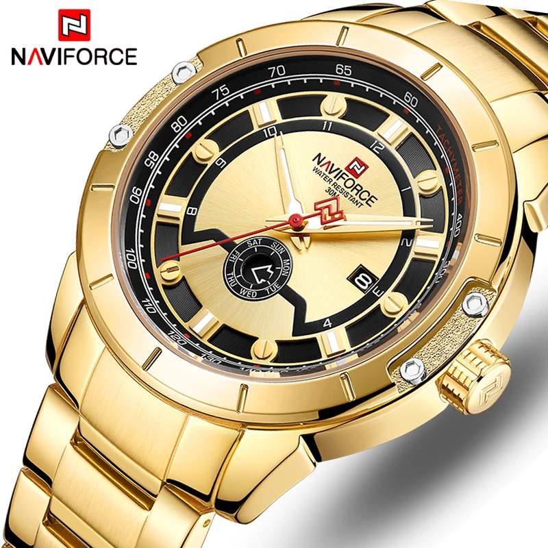 Новые часы NAVIFORCE для мужчин s Топ люксовый бренд для мужчин полный стальной кварцевые часы аналог Водонепроницаемый Спорт, армия, военный наручные часы