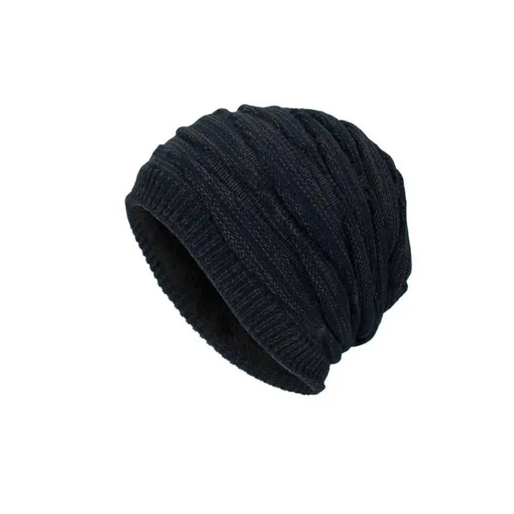 navy hat Шапка в Корейском стиле для мужчин и женщин, вязаные свободные детские шапки большого размера, зимняя теплая шапка для катания на лыжах и отдыха с толстыми полями H - Цвет: navy hat