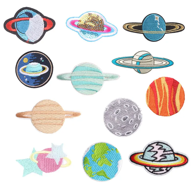 

Embroidered Patches Iron on Planets Stars Galaxy Appliques DIY Cute Astronomy Patch Clothes Badges Stickers for Backpack Patcher