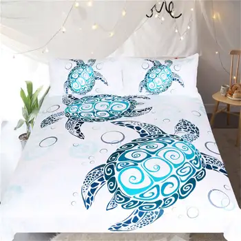 

BeddingOutlet Turtles Bedding Set Tortoise Duvet Cover Marine Animal Home Textiles 3pcs Cartoon Blue White Bedclothes Drop Ship