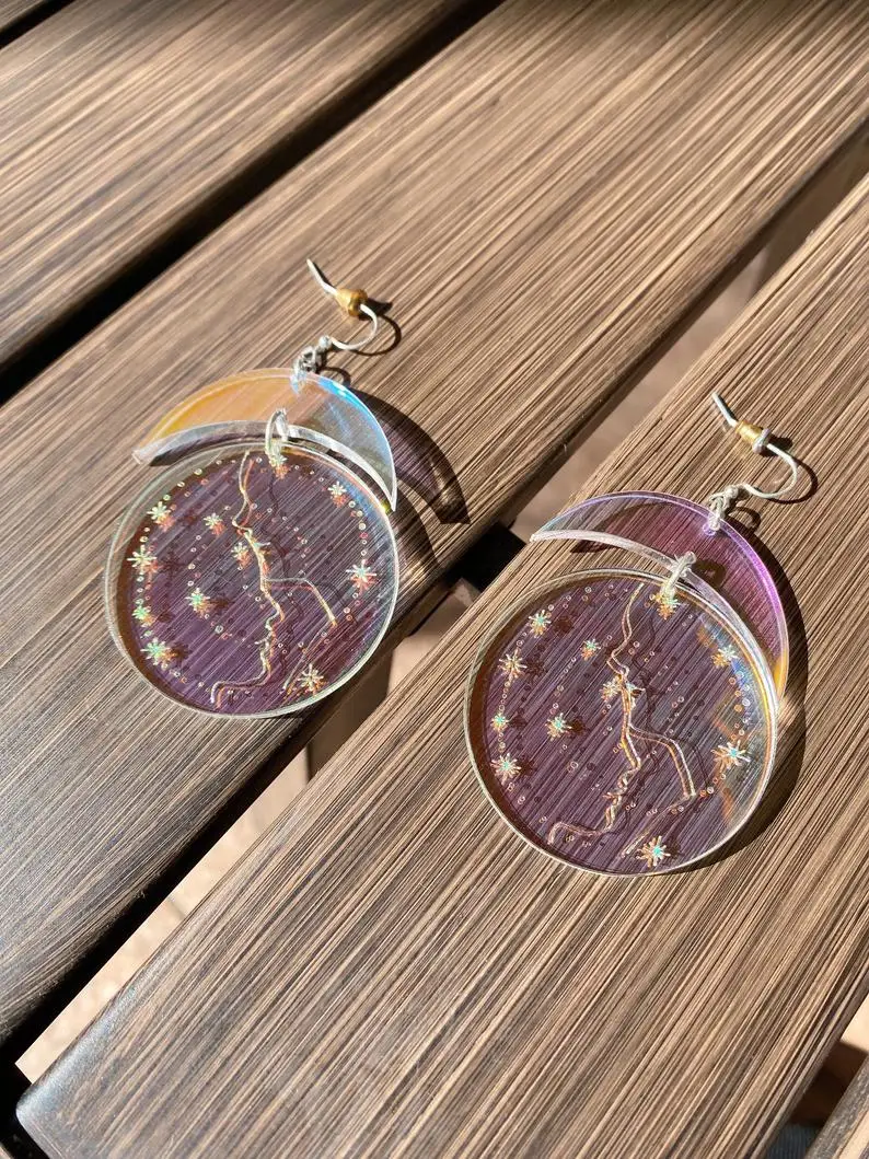 

Handmade laser cut Holographic Iridescent Celestial Embrace Earrings
