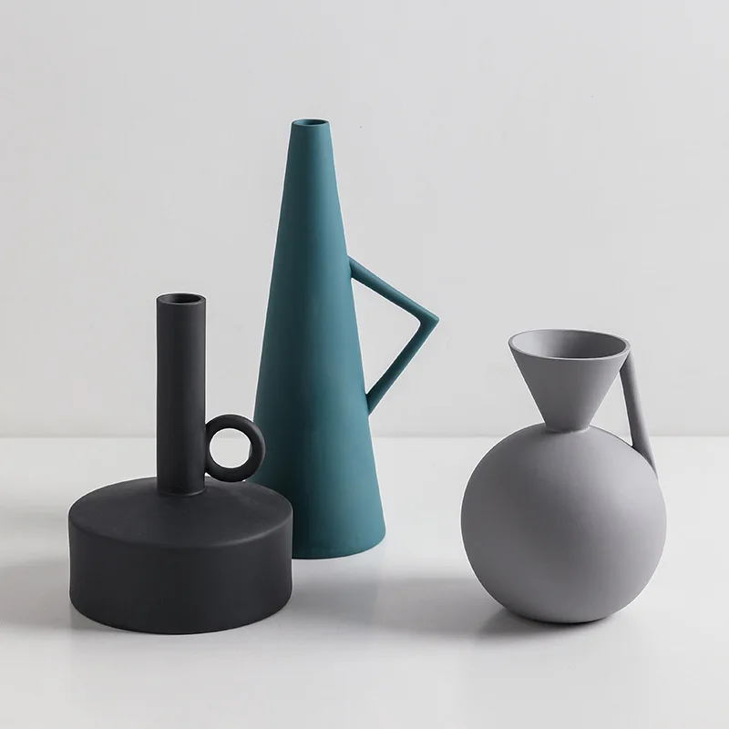 

Nordic Ins Ceramic Vase Ornaments Home Creative Living Room Model Flower Geometric Art Decorative Flower Device Vases Ornaments