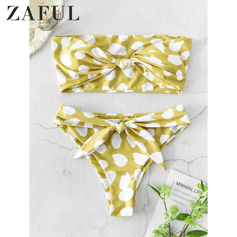  ZAFUL Knotted Belted Strapless Bikini Swimwear