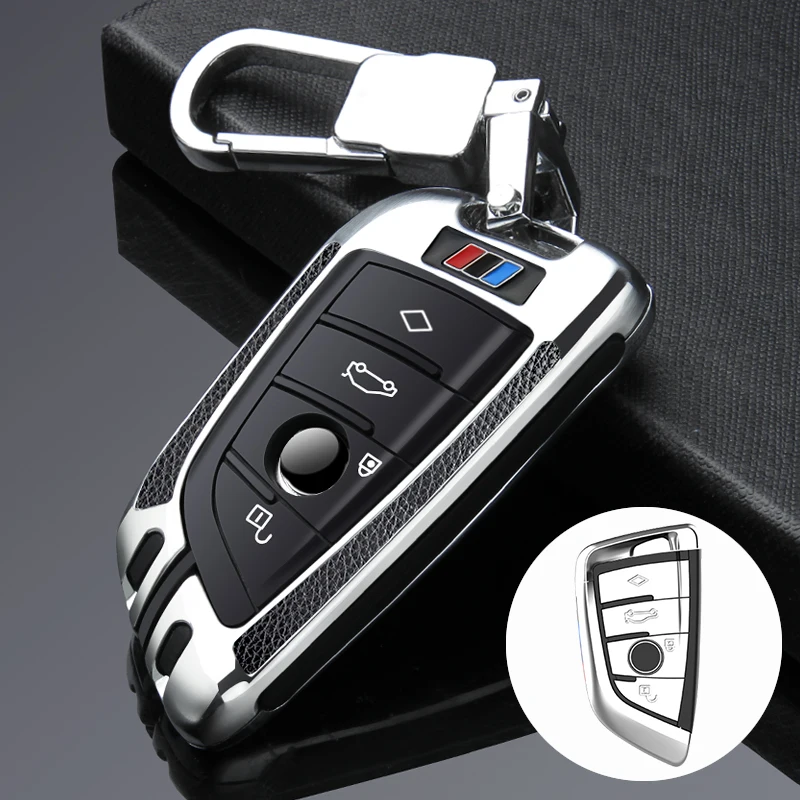 Кожа паста цинковый брелок для автомобильных ключей, чехол КРЫШКА ДЛЯ BMW X1 X3 X6 F16 G30 G11 F48 F39 X5 F15 E53 X1 F48 X3 E83 X4 G30 F10 F31 F30 E30 - Название цвета: Silver 01