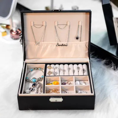 

Jewelry organizer Two layer Jewelry Box Organizer PU Leather Jewelry Box necklace with Lock Earrings Bracelets Necklaces Rings