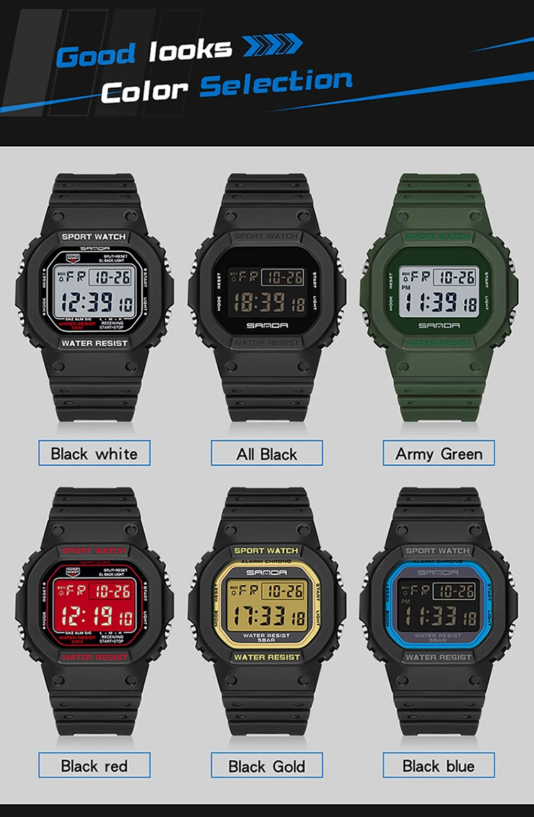 SANDA Multifunction LED Digital Watch Mens Sport Watch Men Ms Water proof Wristwatches Fashion Electronic clock Reloj de hombre