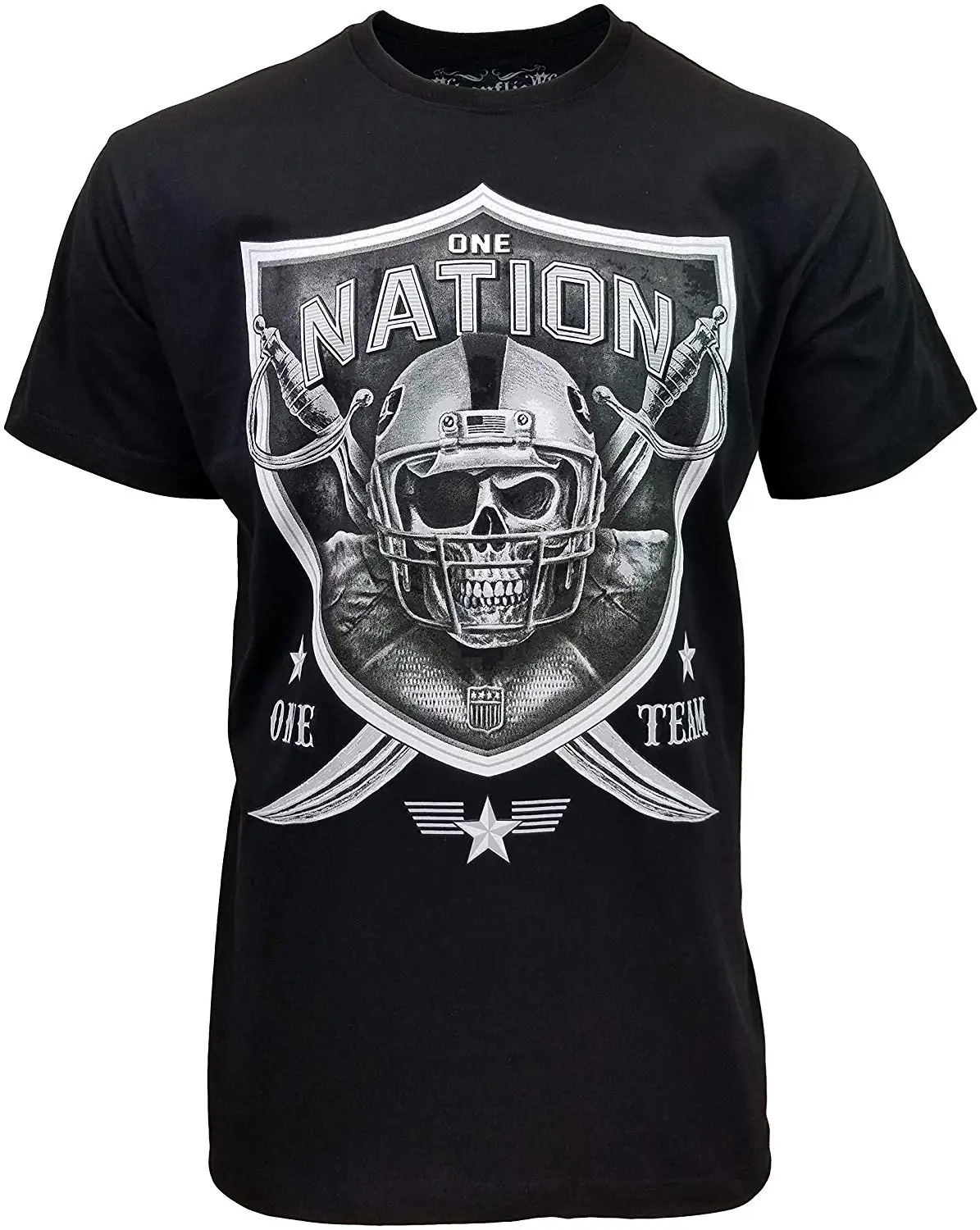 Футболка в стиле унисекс с графическим дизайном One Nation Team Black and Silver Raider Fan |