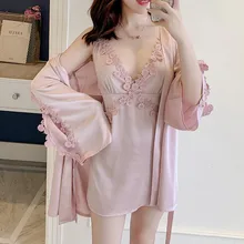 Lisacmvpenl Имитация натурального шелка камзол халат Twinset пижамы V свинец сексуальный халат