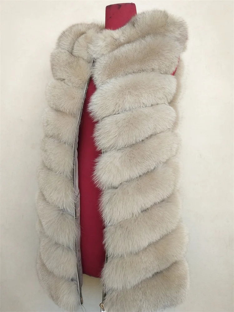 BEIZIRU натуральный Лисий мех жилет женский зимний высокого качества модный теплый без рукавов три молнии натуральный мех пальто - Цвет: beige