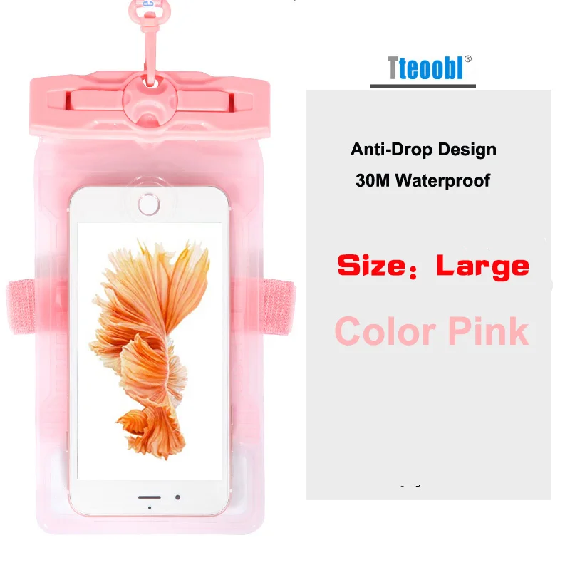 Tteoobl 4.8~5.9 дюймовый чехол для мобильного телефона водонепроницаемый до 20 метров кейс подводный футляр для каноэ байдарки рафтинга лагеря плавания дрифтинга - Цвет: Large Pink